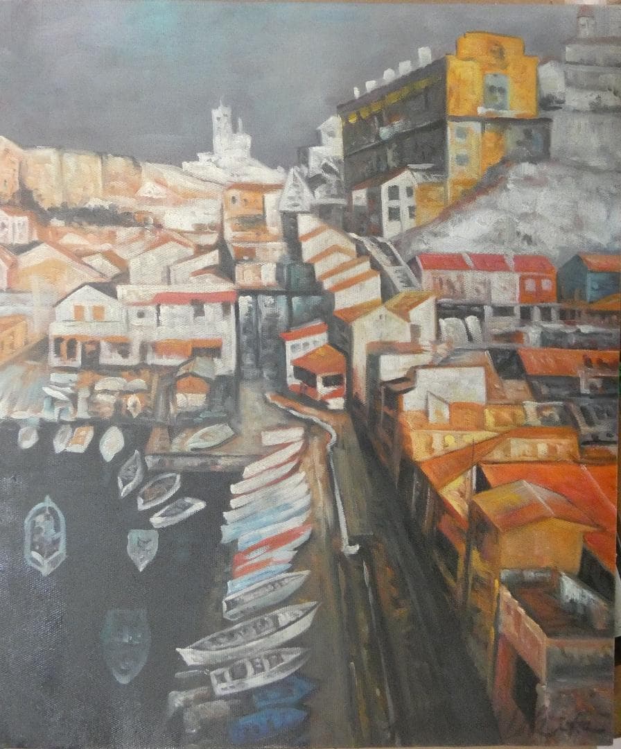 絵画 油絵 　浮田克躬「風景」 サインF8サイズ 額装済み 肉筆手描き