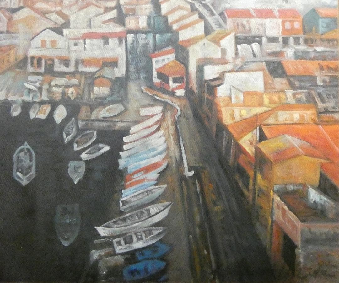 絵画 油絵 　浮田克躬「風景」 サインF8サイズ 額装済み 肉筆手描き