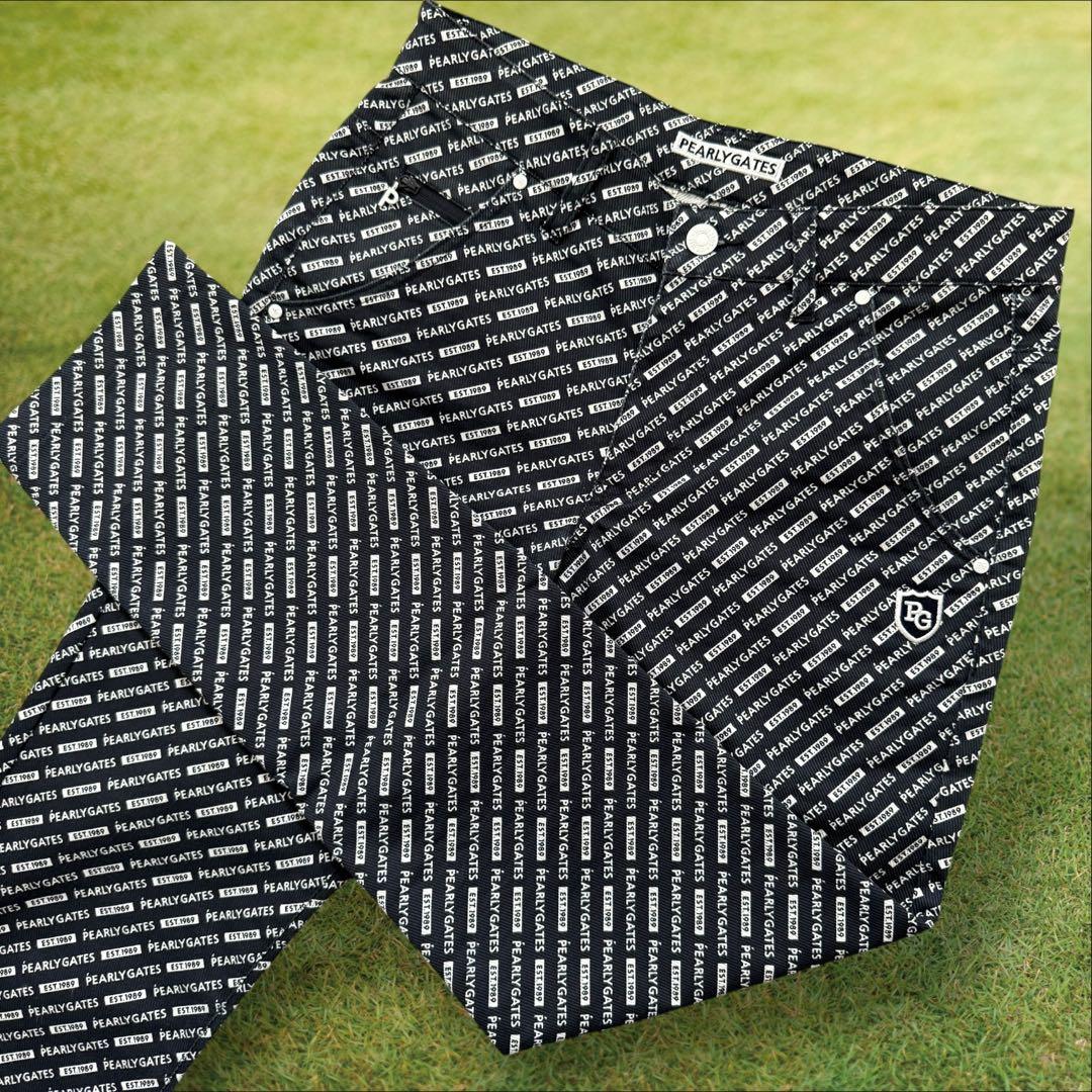 パーリーゲイツ　パンツ　総柄　紺　ネイビー　S〜M相当　コットン素材　生地厚　3