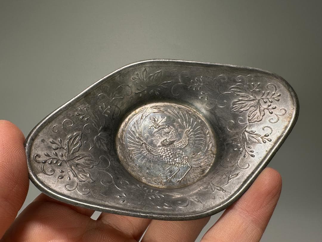 25.10.8-1 煎茶道具　錫製　鳳凰文茶托　五客