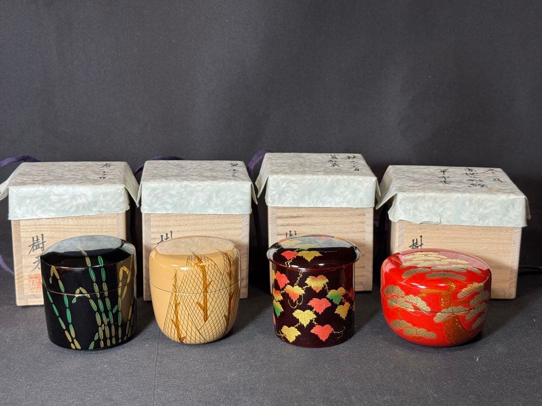 G82 送料無料　四季棗　樹芳　棗　春夏秋冬　木箱　漆芸　茶道具