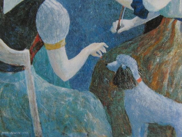 泉地靖雄、【ガーデンパーティ】、希少な大判額装用画集より、美品