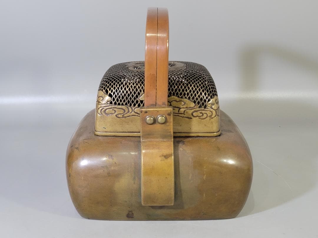 古銅 龍透かし火屋 手炙 香炉 時代物 DT624