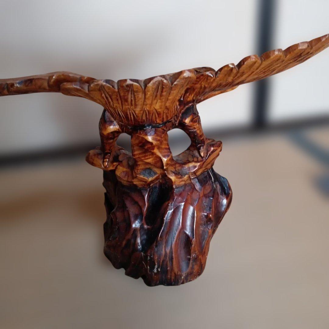 大型 木彫り 鷲 置物 一刀彫 彫刻芸術品 ヴィンテージ 民芸品 インテリア