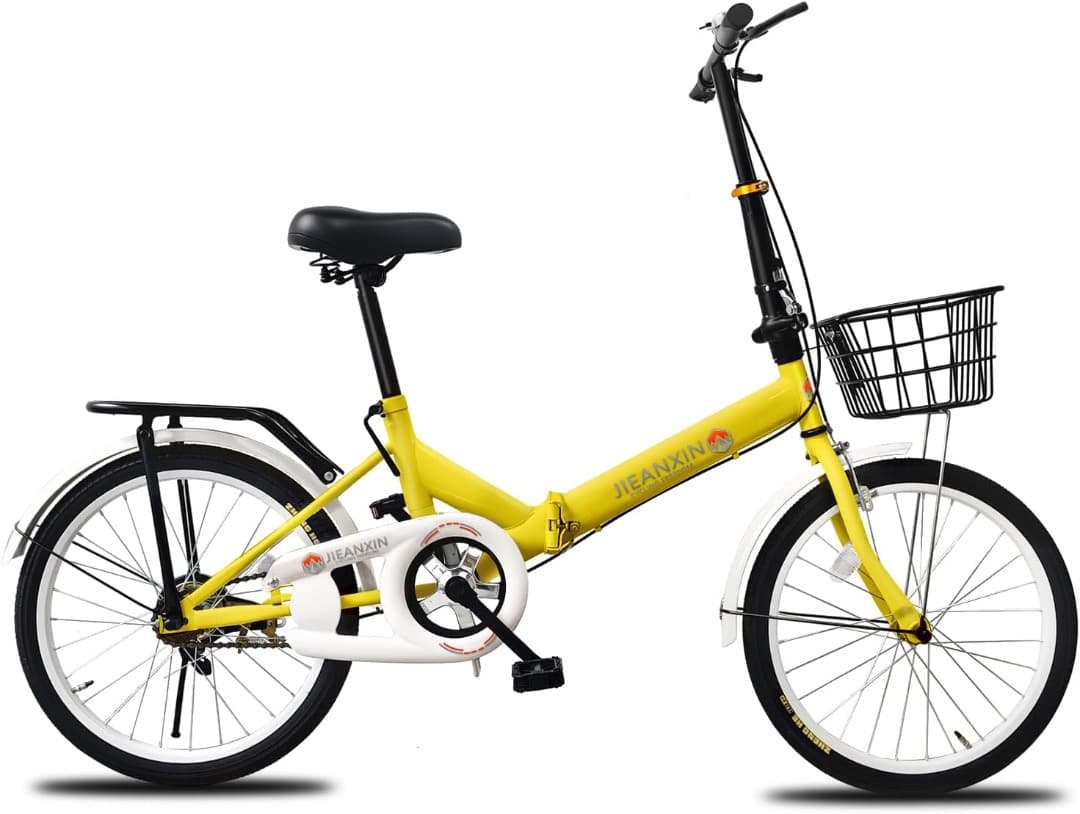 折りたたみ自転車 20インチ 軽量 カゴ錠ライト付 通勤通学 小径車 イエロー
