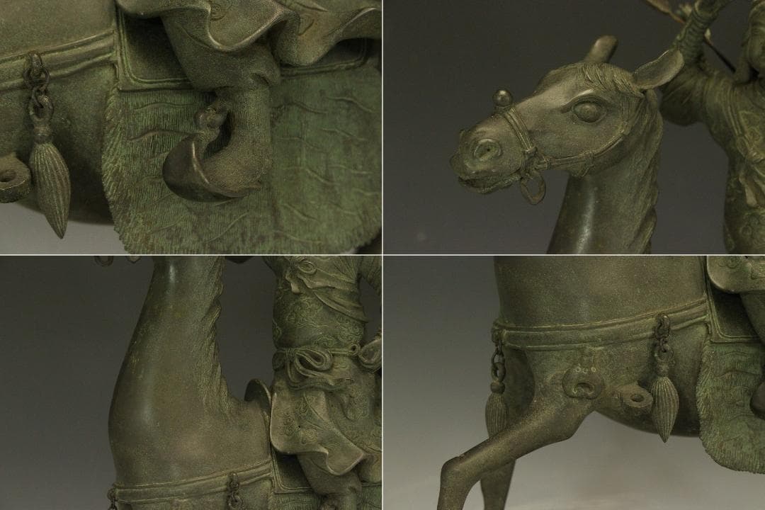 銅 馬上武人 置物 台座付 高42.5cm(LC414)