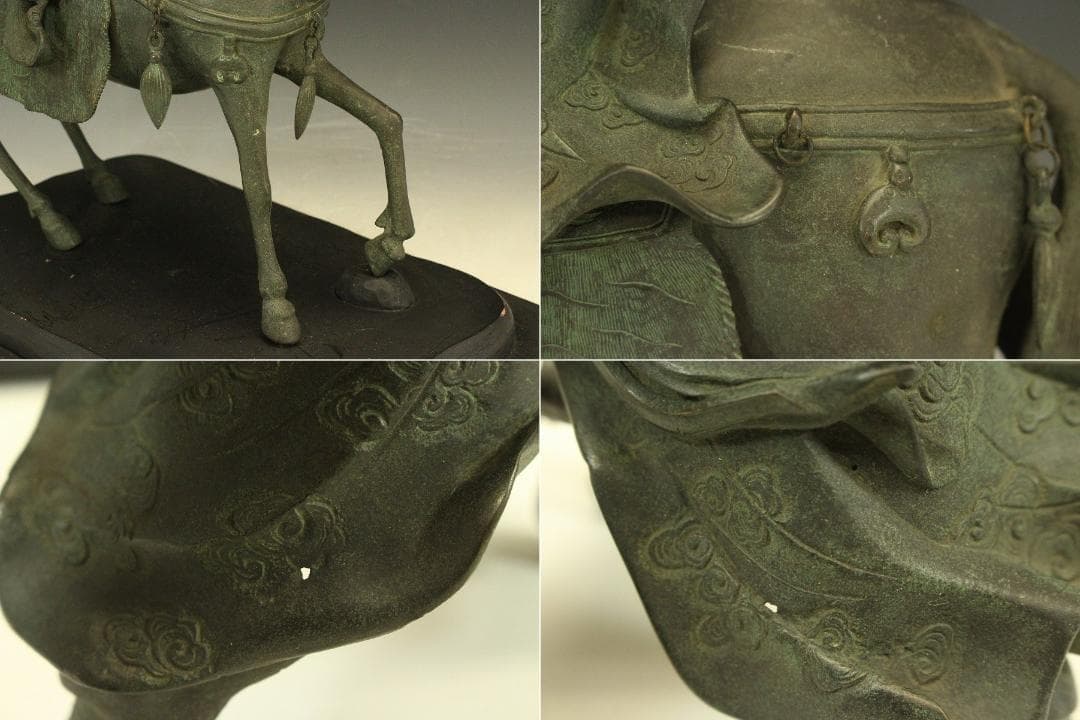 銅 馬上武人 置物 台座付 高42.5cm(LC414)