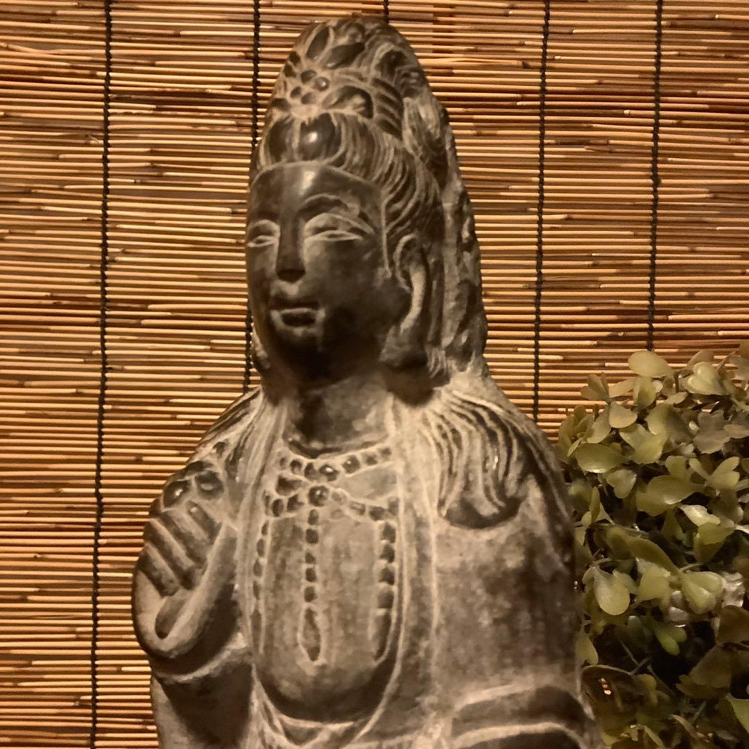 中国魏國「大魏・菩薩立像」南北朝時代・北斎・北魏様式・黒曜石・年号刻字彫