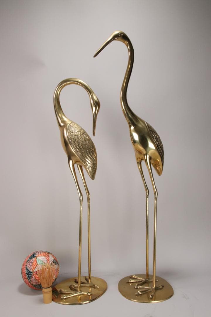 EE004 仏具　真鍮製　鶴型　置物　一対　神社仏閣