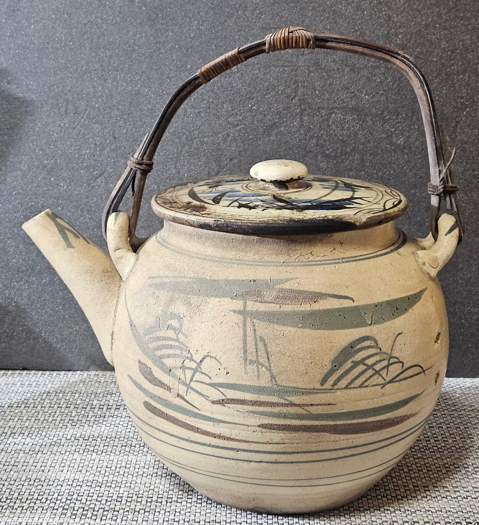 【時代古作品❗】益子焼　皆川マス 絵付け 色絵　山水図　土瓶　急須　益子民芸