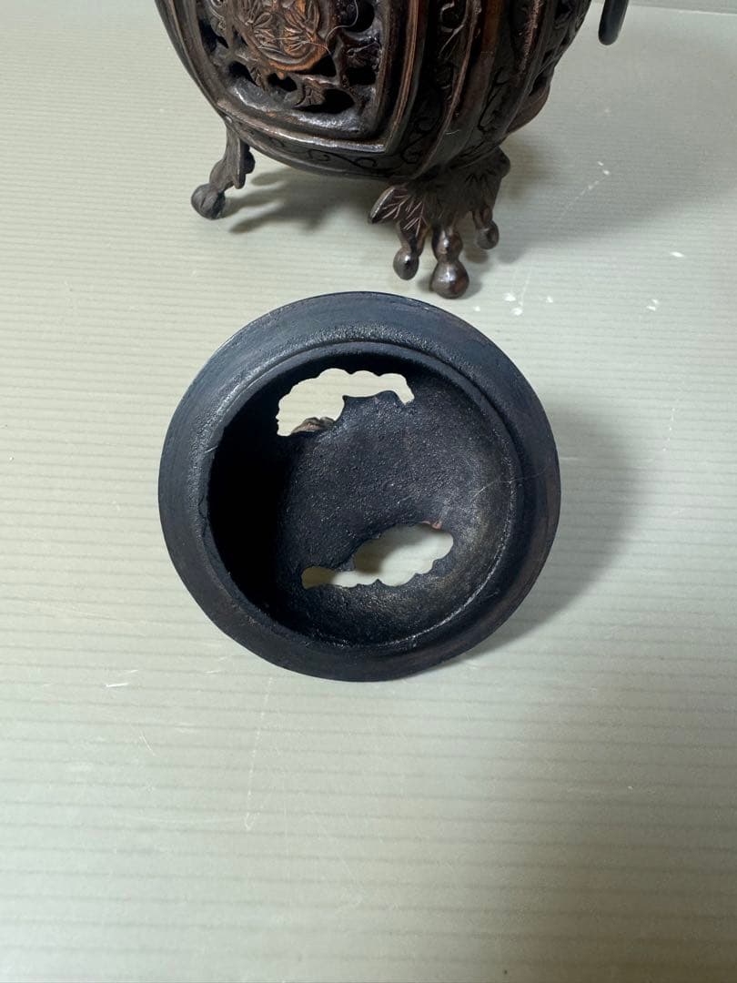 2566 銅製　大明宣徳銘　獅子香炉