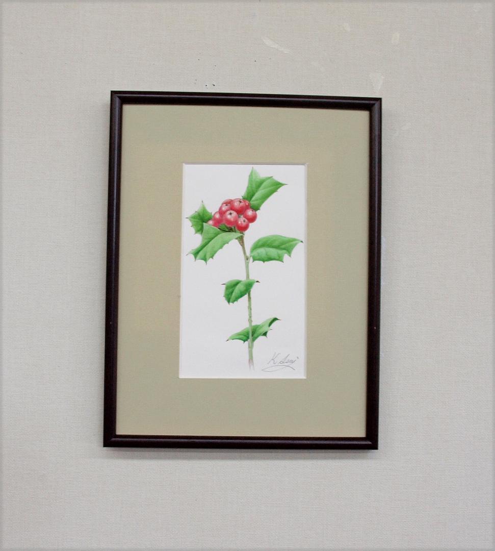 【絵画】ボタニカルアート　「ナンテンヒイラギ」原画