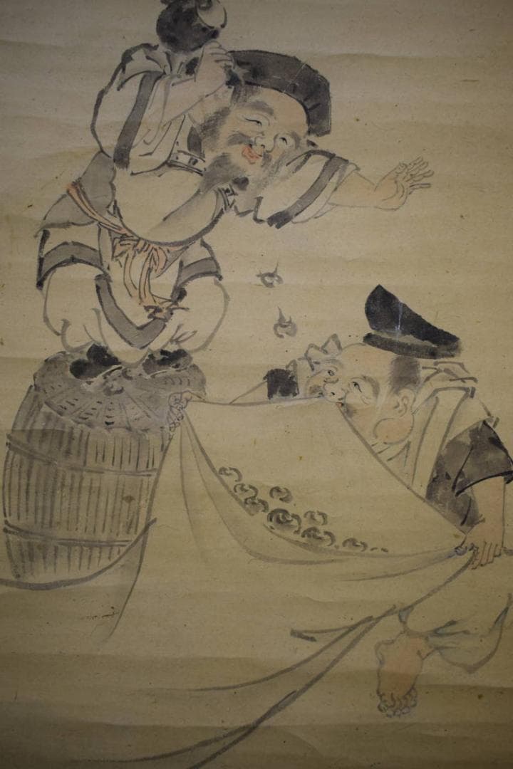 真作/画）森村冝稲/恵比須大黒画賛/絹表装/布袋屋掛軸HJ-284