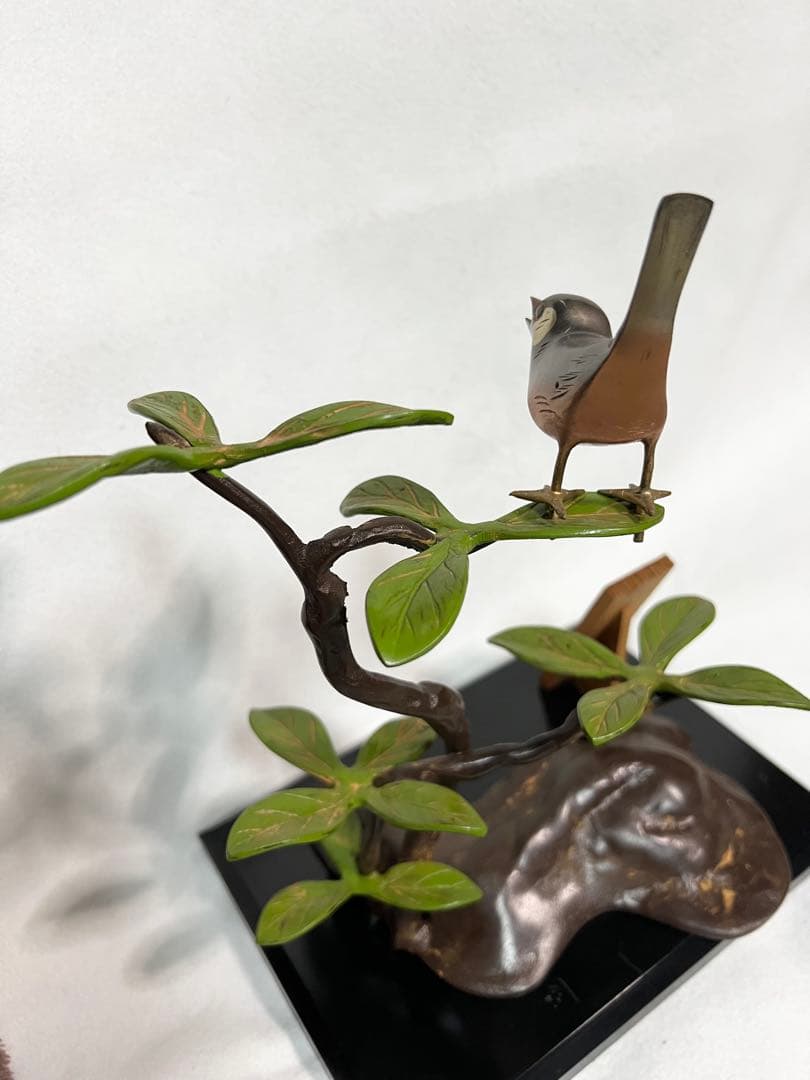 高岡銅器 青銅製 鳥と枝の彫刻 古美術 山茶花文旦