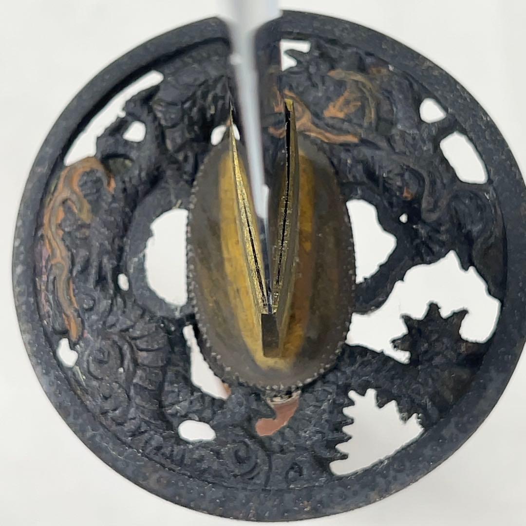 【模造刀】太刀 樋入り 全長102センチ 龍鍔 茶ツイシュ 鞘 互の目 刃紋