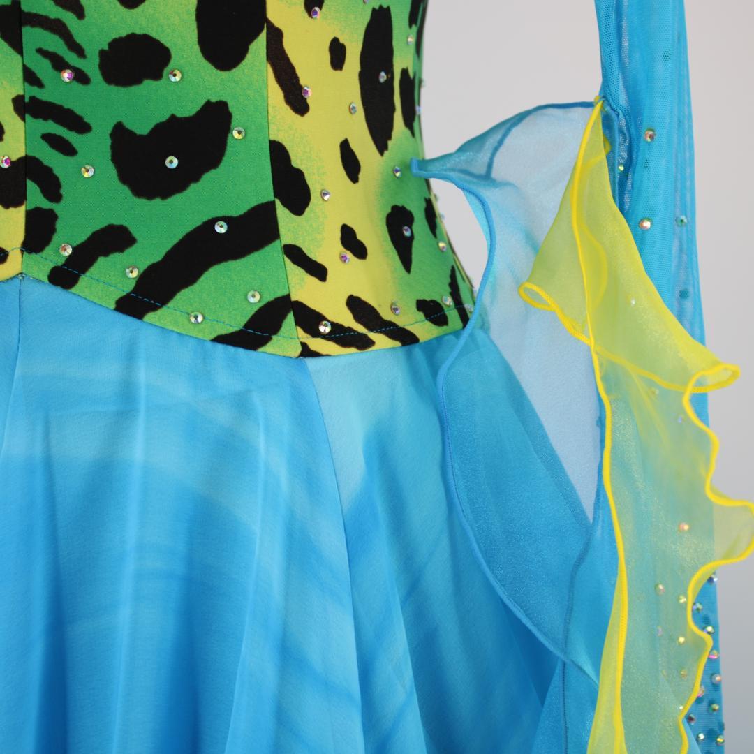 【美品 社交ダンス衣装】ブルー＆イエロー Tsukioka ワンピース ドレス