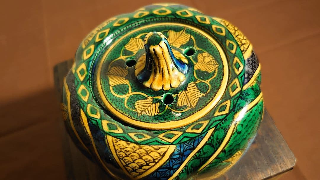 吉田屋窯　青九谷　青手　古九谷　九谷焼　香炉　角福　アンティーク九谷焼　１客