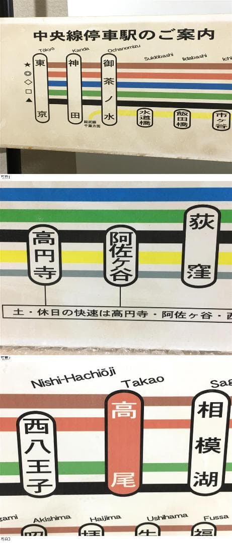 ○真のお宝 東京都 中央線 総武線 青梅線 停車駅 駅名板 JR 約196cm