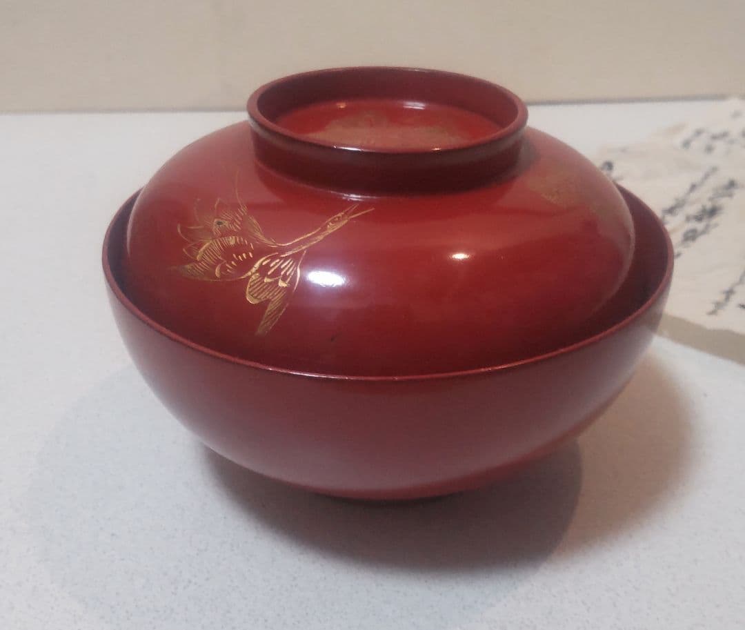 明治31年赤漆金彩椀 箱書付き/Meiji 1898 Lacquer Bowls
