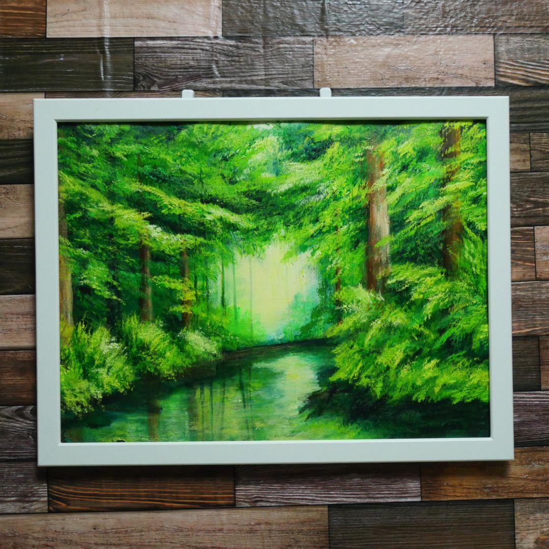 油絵 絵画 【緑の湖】