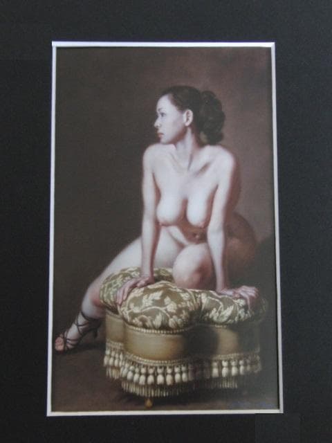 三嶋哲也、【編み上げ靴とソファー】、希少な額装用画集より、新品額装付