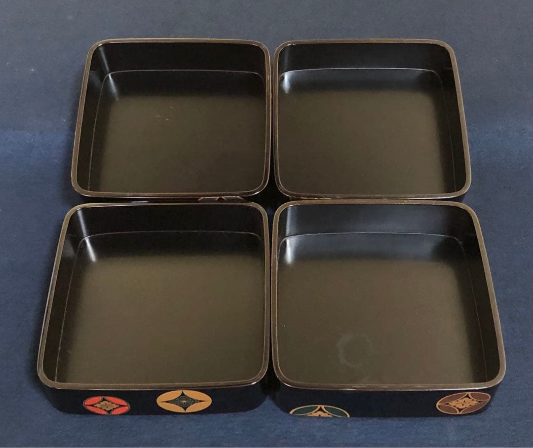 《レ》黒塗 七宝蒔絵 四段重 重台付 平安光村造 共箱 251201お2