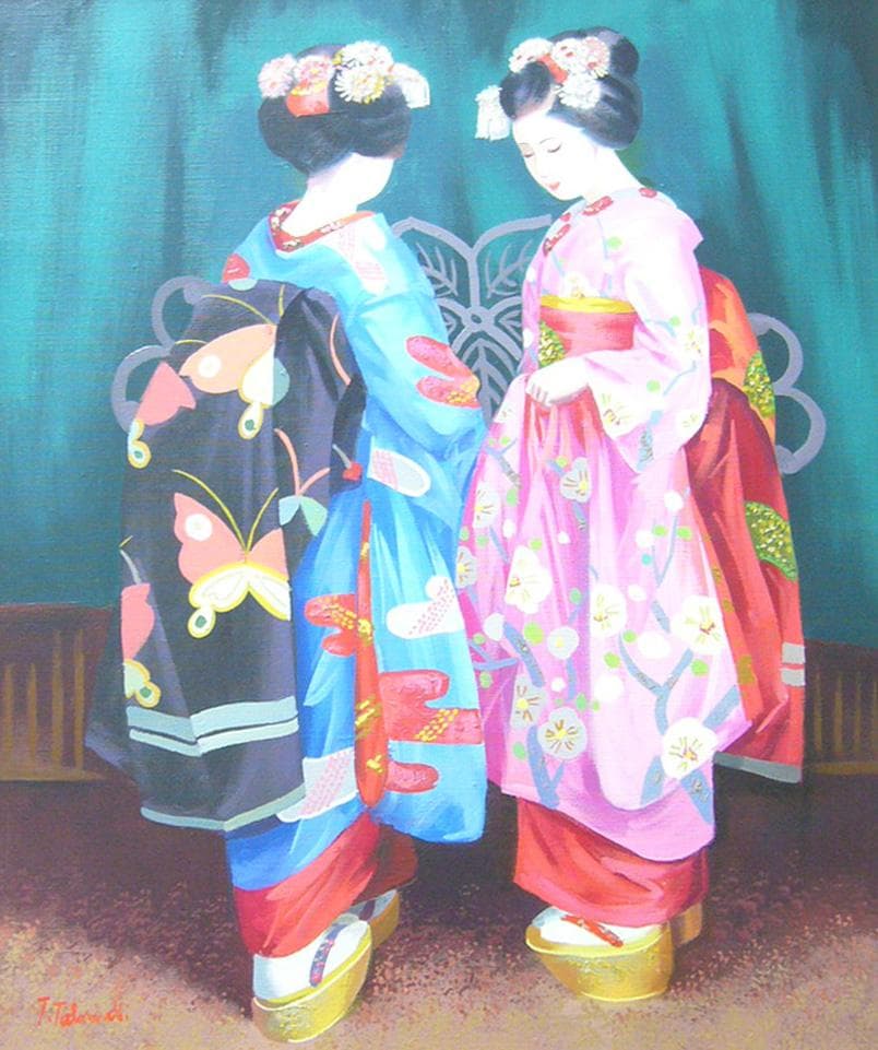 絵画 油絵 肉筆油絵 竹内敏彦 人物画 舞妓さん Ｆ12