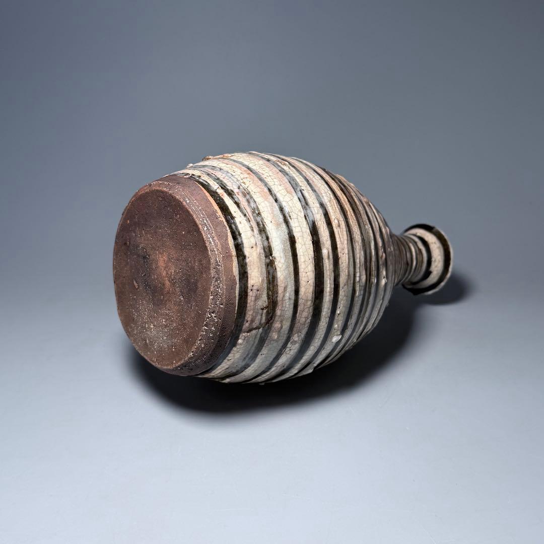 古唐津　輪線文大徳利　花瓶　発掘品　蒐集家放出品　桃山〜江戸初期　古美術　骨董