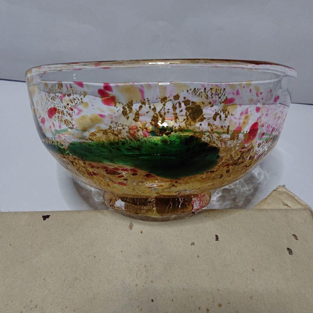 作家物カガミクリスタル各務満作硝子金粉箔抹茶茶碗