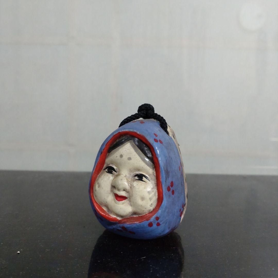 昭和のおかめとひょっとこの 2面の陶器製土鈴