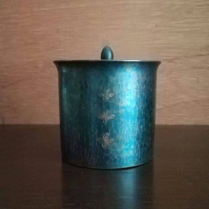 鎚起銅器　玉川堂　良寛書　蓋物　小物入れ　煎茶道具　和骨董アンティーク1980年