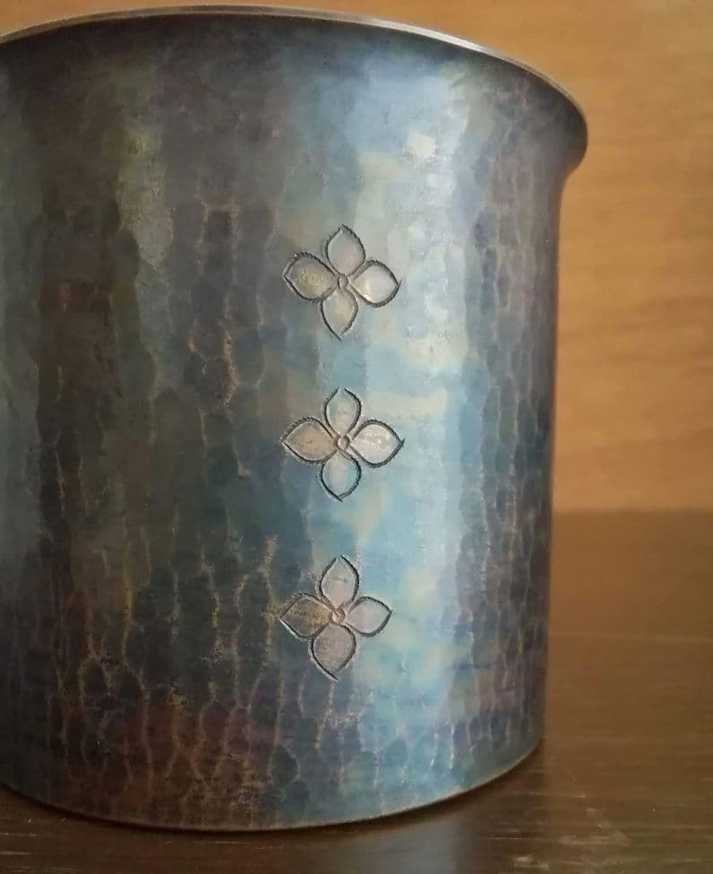 鎚起銅器　玉川堂　良寛書　蓋物　小物入れ　煎茶道具　和骨董アンティーク1980年