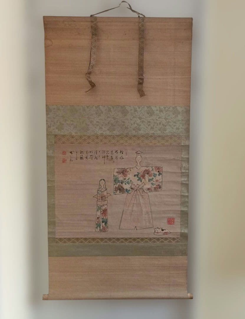 掛軸　雛祭り　箱無し　猫　ひな人形　骨董