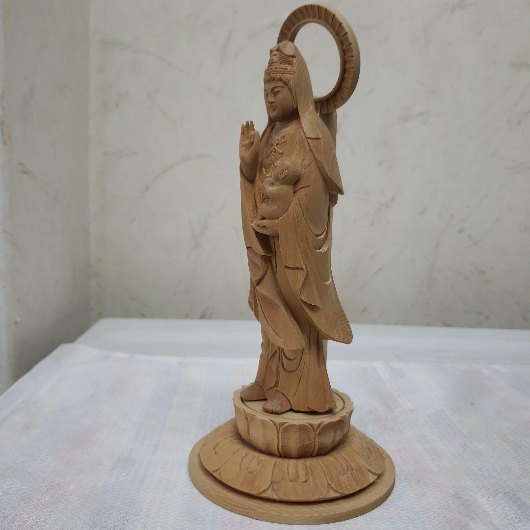 Ｂフライデー蔵出し特価　優しい仏像★ヒバ材 慈母観音菩薩像4.5寸立★約22cm