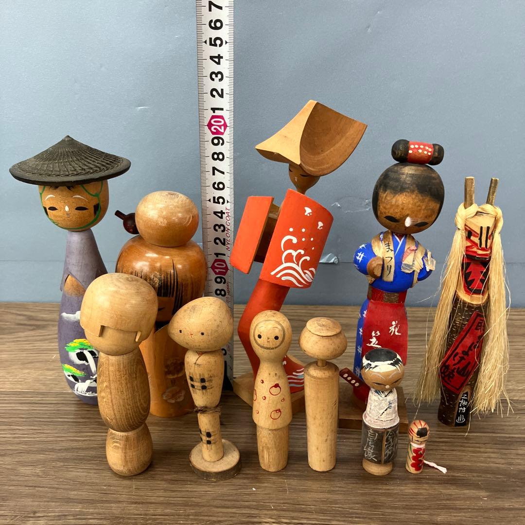 4F こけし まとめ売り 創作こけし 民芸品 木工品 11点セット アンティーク