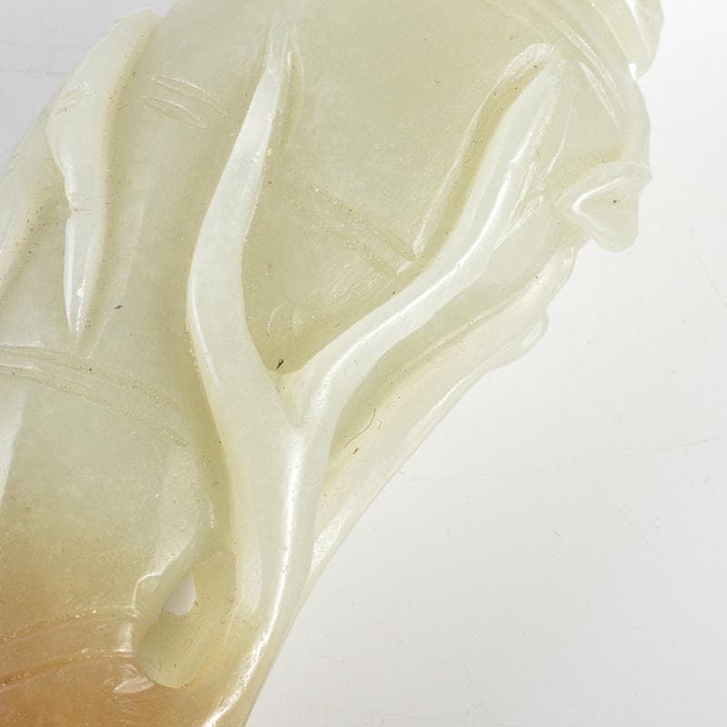 中国　玉石白玉彫刻　霊芝刻　根付　紙鎮　置物　C　R7025E