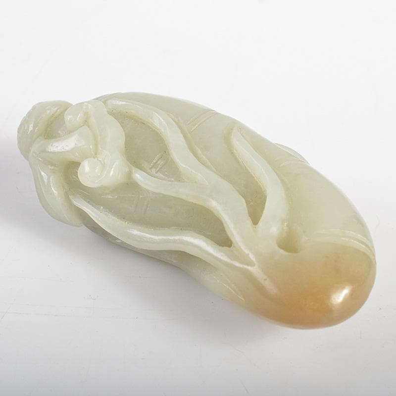 中国　玉石白玉彫刻　霊芝刻　根付　紙鎮　置物　C　R7025E