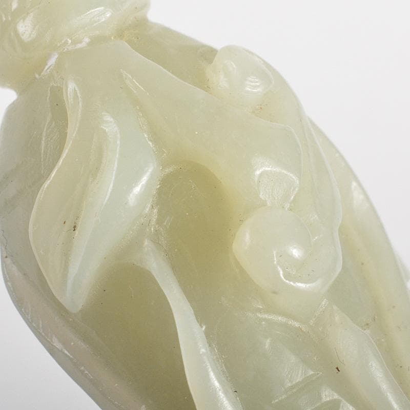 中国　玉石白玉彫刻　霊芝刻　根付　紙鎮　置物　C　R7025E