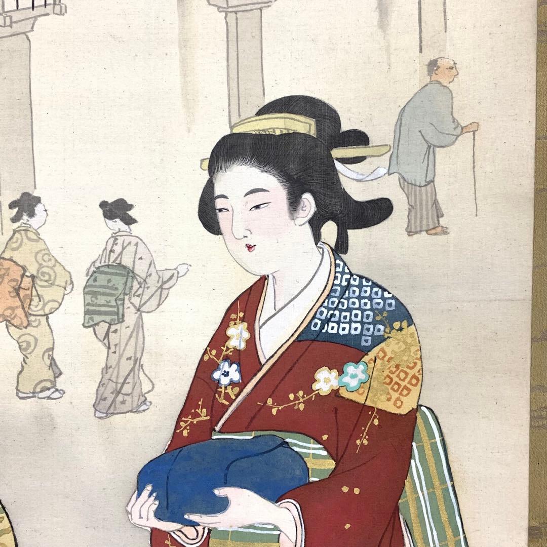 掛軸 美人画 二人 御宮詣 和装 着物