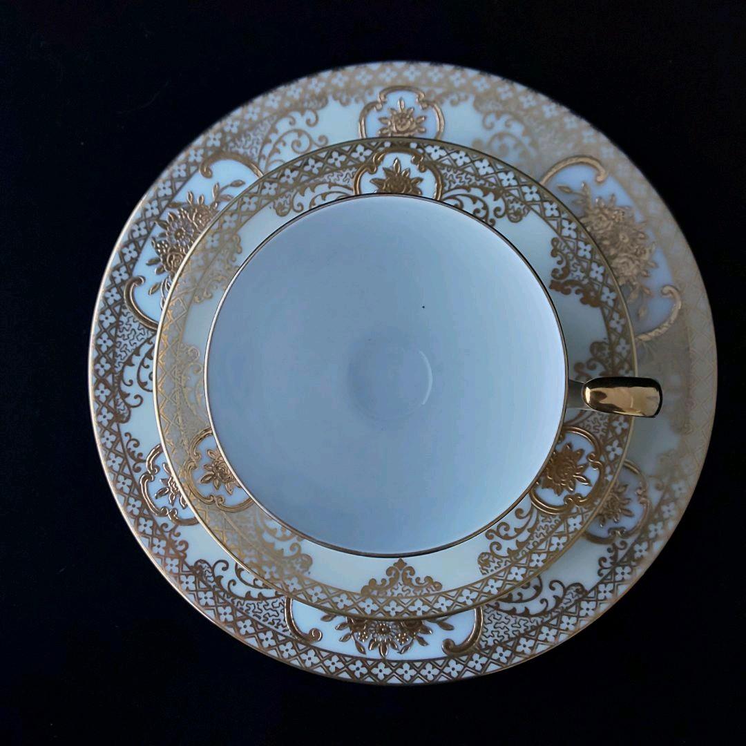 オールドノリタケ　花籠　トリオ　金彩良好　カップ&ソーサー　アンティーク　里帰り