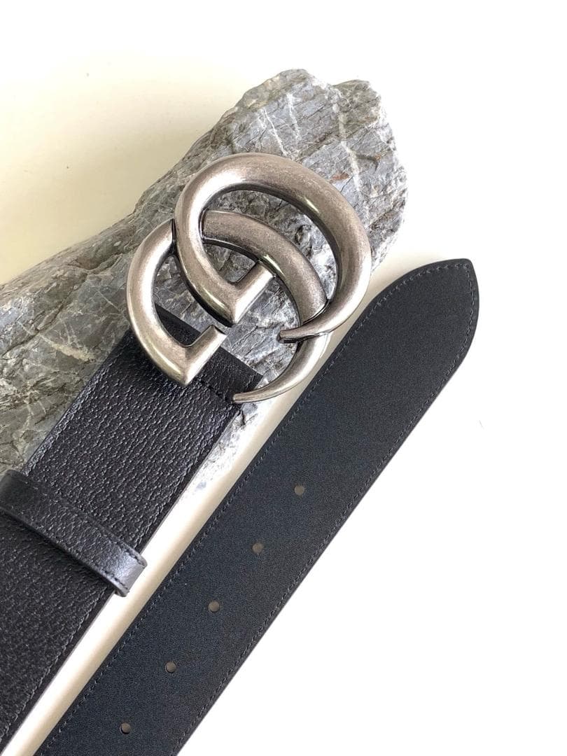 GUCCI ブラック レザー ベルト GGロゴ 90