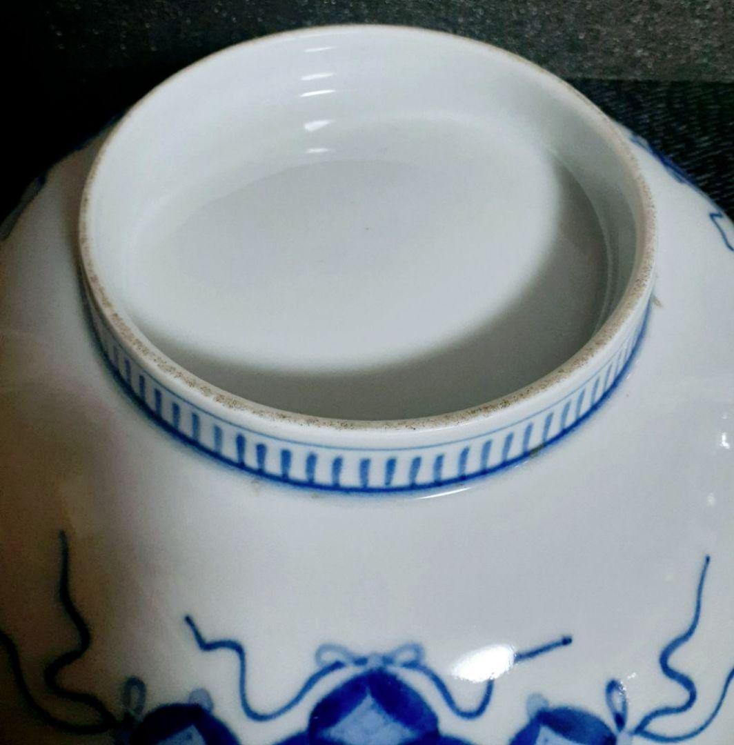 江戸時代後期　後期藍鍋島　芙蓉文様　裏面　七宝繋ぎ文様　櫛高台　21.4cm鉢