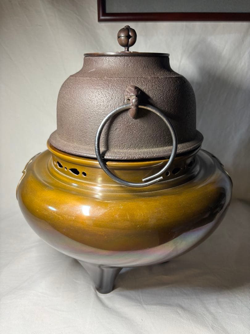 金森紹栄 唐銅朝鮮風炉 釜 風炉 茶道具 共箱付き