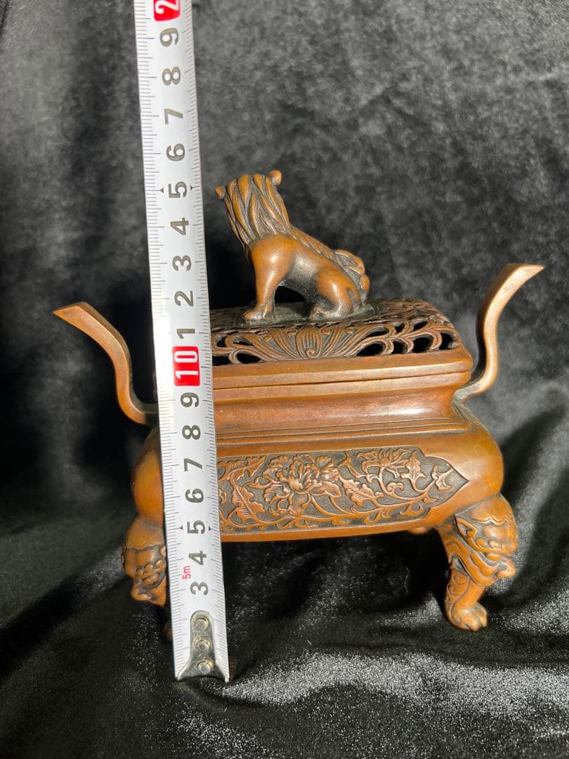 大明宣德年製骨董時代物古代 彫刻像金持ちライオン像香炉15x16cm金属製