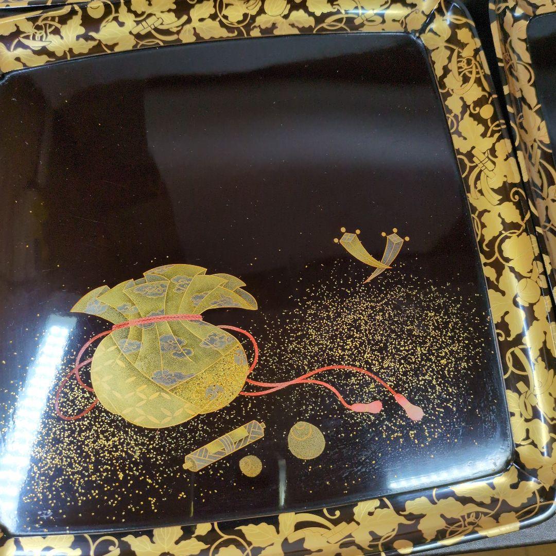 T*i様 時代 金銀蒔絵 宝尽し唐草文 足付き 盆 五客