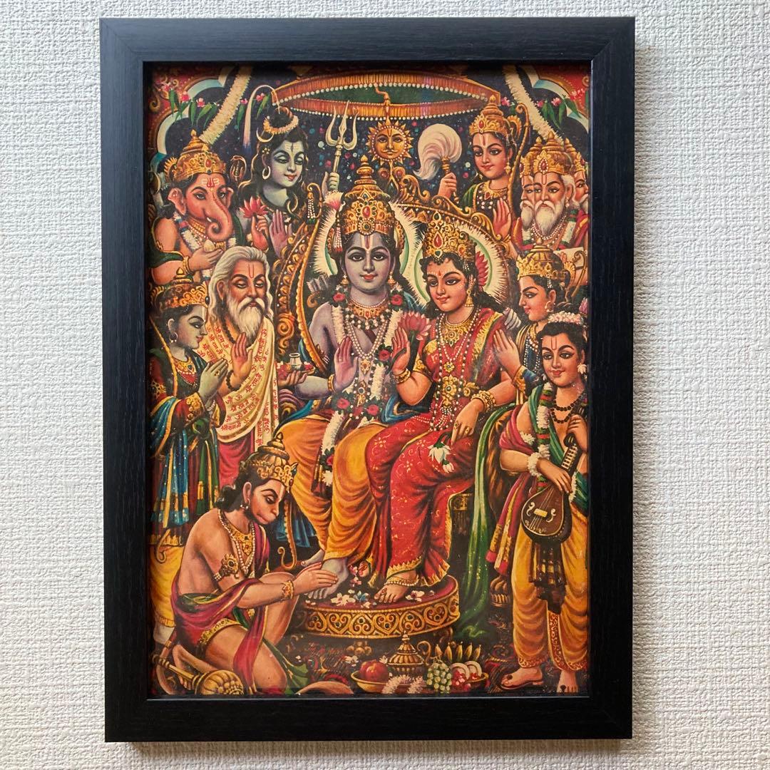 インドの神々　ビンテージポスター　　額縁付