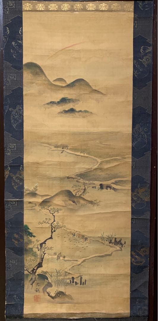 ②④ 中国？山水風景水墨画掛軸　署名捺印有り　作者不明　江戸時代？