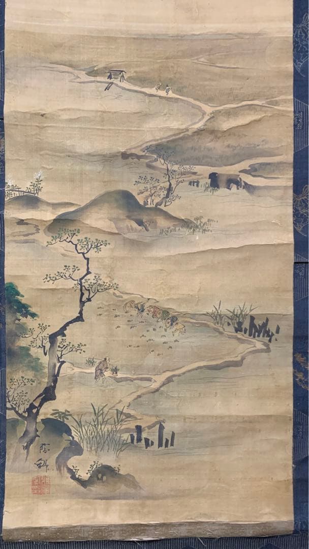 ②④ 中国？山水風景水墨画掛軸　署名捺印有り　作者不明　江戸時代？