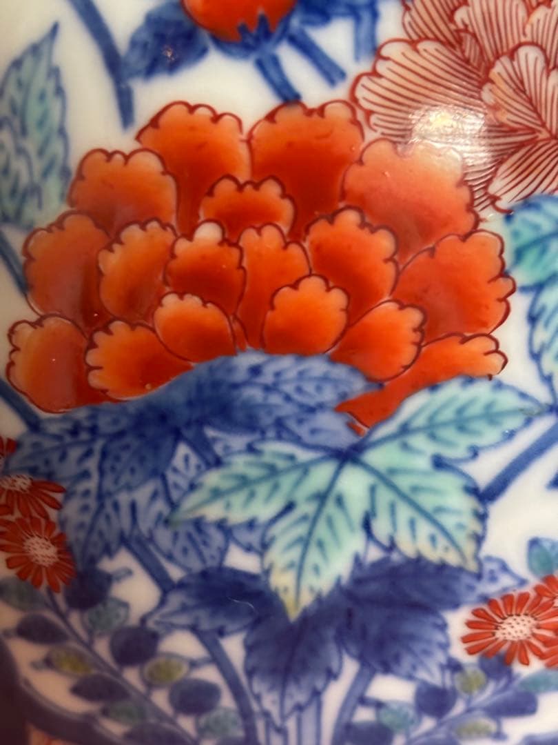 人間国宝十三代今泉今右衛門作色鍋島江戸期名品文様桜牡丹藤袴文瓶　検最上位作品