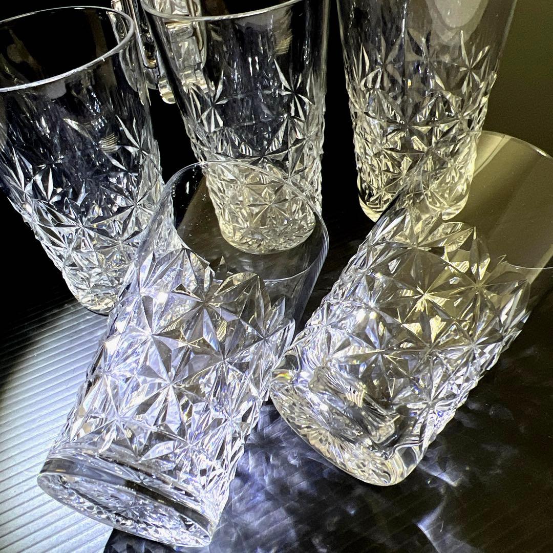 激レア品　バカラ手彫切子カットグラス5客　共箱　東Y7-0918⭐︎1Fトニウサ